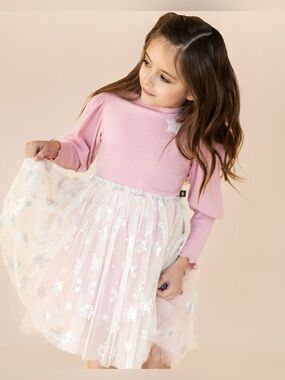 Girls' Pink Tulle Snowflake Formal Dress